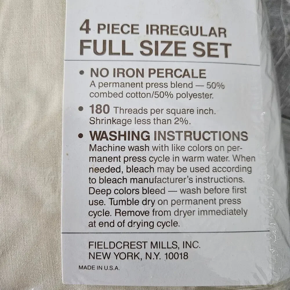 Lace Set By Fieldcrest Vtg 4 Pc Full Size No Iron Percale Sheets Luxury Bedding